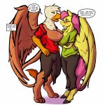  2020 after_transformation anthro avian beak big_breasts biobasher breasts brown_body clothed clothing dialogue duo english_text equid equine feathered_wings feathers female fluttershy_(mlp) friendship_is_magic fur gilda_(mlp) gryphon hair hasbro hi_res horse invalid_tag mammal my_little_pony mythological_avian mythology nipples pegasus pink_hair pony simple_background species_transformation text topless torn_clothing transformation wings yellow_body yellow_feathers 