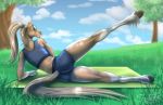  anthro artwork_(digital) butt cloud commission_art digital_drawing_(artwork) digital_media_(artwork) equid equine female grass gym hooves horse mammal morning muscular muscular_anthro muscular_female rear_view solo sport sunny_way 