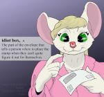  &lt;3 2020 anthro blonde_hair cybercorn_entropic cynthia_boggs definition english_text envelope female fur green_eyes hair mammal mouse murid murine purple_background rodent simple_background sniglets solo stamp text white_body white_fur 