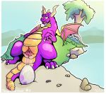  activision blush bodily_fluids claws crossgender dragon egg female feral genital_fluids genitals hi_res hill horn lake membrane_(anatomy) membranous_wings nude open_mouth oviposition purple_body purple_eyes pussy rock scales scalie solo spyro spyro_reignited_trilogy spyro_the_dragon tree vallus video_games western_dragon wings 