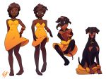  2020 black_body black_fur canid canine canis clothed clothing collar dark_skin domestic_dog dress ed-fokk3r female feral fur hi_res human human_to_feral mammal pinscher simple_background smile solo species_transformation surprise transformation white_background 
