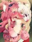  &lt;3 &lt;3_eyes absurd_res anthro blush bodily_fluids breasts clothed clothing dagasi detailed_background duo female female/female fingering genital_fluids hi_res hug humanoid humanoid_on_anthro kissing made_in_abyss mitty nanachi narehate pussy_juice 