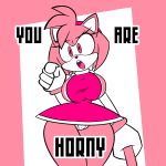  absurd_res amy_rose angry anthro big_breasts bottomwear breasts camel_toe clothing curvy_figure dialogue dress eulipotyphlan female gesture gloves hair handwear hedgehog hi_res horny_(disambiguation) hourglass_figure looking_at_viewer mammal miniskirt panties pink_background pink_body pink_hair pointing pointing_at_viewer simple_background skirt solo sonic_the_hedgehog_(series) sweetdandy talking_to_viewer text thick_thighs underwear wide_hips 