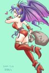  1girl ass blue_hair breasts breath_of_fire breath_of_fire_ii dragon_girl highres long_hair looking_at_viewer monster_girl patty_the_phantom_thief pointy_ears ponytail simple_background solo thighhighs wings 