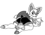  2_tails 69_position anthro bedroom_eyes blush bodily_fluids boots canid canine chiropteran clothing duo eyes_closed facesitting female footwear fox high_heeled_boots hyoumaru legwear male male/female mammal miles_prower monochrome multi_tail narrowed_eyes oral rouge_the_bat seductive sex sonic_the_hedgehog_(series) sweat thick_thighs thigh_boots thigh_highs wings 