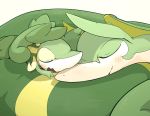  absurd_res ambiguous_gender blush duo elemental_creature eyes_closed flora_fauna green_body green_scales hi_res neaudle nintendo plant pok&eacute;mon pok&eacute;mon_(species) reptile scales scalie serperior sleeping snake snivy video_games 