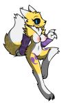  alpha_channel anthro breasts claws digimon digimon_(species) female fur genitals hi_res looking_at_viewer mostly_nude neck_tuft nipples nude one_leg_up pussy raised_leg renamon signature simple_background smile solo transparent_background tuft watermark wub_(artist) yellow_body yellow_fur 