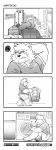  2020 absurd_res american_black_bear anthro belly black_bear blush bottomwear cleaning clothing comic cute_fangs delivery_bear_service eyewear glasses hi_res kamui_shirow kermo_(kamui_shirow) kermode_bear male mammal overweight overweight_anthro overweight_male shirt shorts sitting solo topwear ursid ursine 