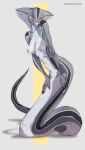  anthro apode blush breasts claws draconcopode female grey_body grey_scales kisstracekickthecan_artist naga nipples non-mammal_breasts nude reptile scales scalie serpentine serppentine six_(onom) snake snake_hood solo video_games viper_(x-com) wide_hips x-com 