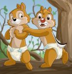  brown_body chip_&#039;n_dale_rescue_rangers chip_(disney) chipmunk dale_(disney) diaper disney duo feral ground_squirrel looking_at_viewer male male/male mammal red_nose rodent sciurid smile tree unknown_artist 