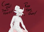  ambiguous_gender anthro boederman bovid caprine cowgirl_position demon dialogue female female/ambiguous goat goat_lucifer_(helltaker) helltaker hi_res lucifer_(helltaker) mammal on_bottom on_top red_eyes riding sex simple_background speech_bubble transformation 