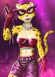  &lt;3 2020 anthro beastars bottomwear breasts cheetah claws cleavage clothed clothing crop_top dominatrix fangs felid feline female fid front_view gloves handwear looking_at_viewer mammal mask open_mouth open_smile portrait sharp_teeth shiira_(beastars) shirt shorts smile solo spots standing teeth three-quarter_portrait topwear whip 