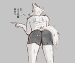  anthro artist_amoriashop beastars bottomwear butt canid canine canis clothing femboy_hooters hi_res humanoid legoshi_(beastars) male mammal presenting presenting_hindquarters shorts solo wolf 