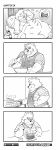  2020 absurd_res american_black_bear anthro apron bed bedding black_bear blanket clothing comic cooking cute_fangs delivery_bear_service eyewear food furniture glasses hi_res hungry kamui_shirow kermo_(kamui_shirow) kermode_bear male mammal overweight overweight_anthro overweight_male pancake pillow shirt solo tired topwear ursid ursine 