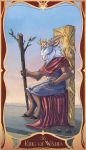  absurd_res anthro blue_eyes bovid caprine card cerunnus chair clothed clothing crown fortune_telling furniture goat hi_res hooves horn horseshoe male mammal mane mantle nyxapnea reptile royalty scalie serious sheep solo tagme tarot tarot_card throne tortoise turtle wands 