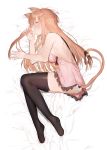  1girl absurdres animal_ears asuna_(sao) backless_dress backless_outfit bed_sheet black_legwear blush braid breasts brown_eyes brown_hair cat_ears cat_tail dress french_braid frilled_dress frills from_above full_body highres kemonomimi_mode long_hair looking_at_viewer lying on_side panties pink_dress riko201008 shiny shiny_clothes shiny_hair shiny_legwear short_dress sideboob sleeveless sleeveless_dress solo sword_art_online tail thighhighs underwear very_long_hair white_background white_panties 