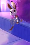  2020 anthro building city clothed clothing detailed_background disney fan_character female fully_clothed hi_res lagomorph leporid light lighting mammal outside rabbit ribbontini ribbontini_(character) sitting solo zootopia 