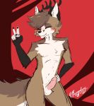  anthro balls canid canine cervid fox furryafoxy genitals hi_res hybrid male male/male mammal peace_sign_(disambiguation) penis solo 