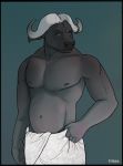  anthro bovid bovine cape_buffalo clothed clothing frites male mammal muscular muscular_anthro muscular_male pecs solo topless towel towel_only 