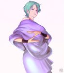  1girl blue_eyes blue_hair dress four_murasame gundam ichika_(quaternionxxx) looking_at_viewer parted_lips purple_dress purple_lips short_hair solo white_background zeta_gundam 