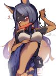  &lt;3 2020 5_fingers absurd_res anthro anthrofied arknights barefoot beauty_mark big_breasts black_body black_fur black_nose blush breasts brown_body brown_fur canid canine canis clothed clothing collar cute_fangs dobermann dobermann_(arknights) domestic_dog feet female fingers frisbee fur hair half-closed_eyes hi_res humanoid_feet kemono leash long_hair looking_at_viewer mammal multicolored_body multicolored_fur narrowed_eyes object_in_mouth orange_eyes pawpads pinscher purple_hair satchel simple_background solo tabhead toes white_background 