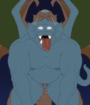  absurd_res anal anthro balls beard belly biceps bodily_fluids broadway_(gargoyles) disney drooling duo facial_hair fangs gargoyle gargoyles genital_fluids genitals glowing glowing_eyes hi_res hudson_(gargoyles) humanoid_genitalia humanoid_penis looking_pleasured male male/male mature_male muscular nipples penis saliva scalie scar sex smagma tongue tongue_out wings 