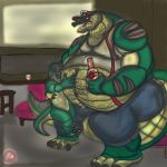  alcohol alligator alligatorid anonymous_artist anthro anthro_on_anthro beard beer belly beverage big_belly bottle claws cregon crocodile crocodilian crocodylid duo facial_hair green_body hairy hi_res hug hyper hyper_belly larger_anthro larger_male male obese obese_anthro open_mouth overweight overweight_anthro overweight_male reptile scalie sitting size_difference smaller_anthro smaller_male teeth unzipped unzipped_pants yellow_body 