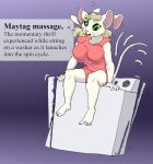  2020 anthro blonde_hair bouncing_breasts breasts clothed clothing cybercorn_entropic cynthia_boggs definition female fully_clothed fur green_eyes hair mammal mouse murid murine open_mouth rodent shaking sniglets solo tongue tongue_out washing_machine whiskers white_body white_fur 