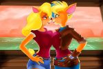  2020 absurd_res activision anthro bandicoot blonde_hair breast_squish breasts breasts_frottage crash_bandicoot_(series) duo female fur hair hands_on_hips hi_res lipstick makeup mammal marsupial orange_body orange_fur pendulous_g pirate_tawna square_crossover squish tawna_bandicoot video_games 