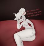  anthro bovid breasts butt caprine demon dialogue female genitals goat goat_lucifer_(helltaker) helltaker hi_res lucifer_(helltaker) mammal max_draws nipples pussy solo text 