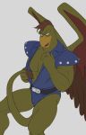  absurd_res anthro avian beak belt bulge clothing disney gargoyle gargoyles griff_(gargoyles) hi_res male muscular muscular_anthro muscular_male scalie smagma solo undressing wings 