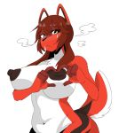  &lt;3 &lt;3_eyes anthro areola blush breast_squish breasts canid canine canis clothed clothing female franchesca_(garasaki) hi_res looking_at_viewer mammal navel nipples sign smile smiling_at_viewer solo squish steam topless warningblackdog wolf 