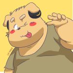  2016 anthro belly canid canine canis clothing debudave_12 domestic_dog hi_res kemono male mammal one_eye_closed overweight overweight_anthro overweight_male portrait shirt simple_background solo tongue tongue_out topwear wink 