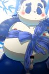  2016 absurd_res anthro balls belly blue_body blue_fur blush censored debudave_12 erection fur genitals giant_panda hi_res kemono male mammal nipples overweight overweight_anthro overweight_male penis solo ursid white_body white_fur 