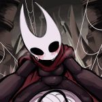  2020 anthro arthropod black_body blush bodily_fluids boxman breasts clothing digital_media_(artwork) female first_person_view genitals hi_res hollow_knight hornet_(hollow_knight) insect navel non-mammal_breasts pussy solo team_cherry vessel_(species) video_games 