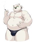  2020 anthro belly bulge clothing eyewear fur glasses hi_res humanoid_hands jerry_5779 kemono leib_(tas) male mammal nipples overweight overweight_anthro overweight_male polar_bear simple_background solo tokyo_afterschool_summoners underwear ursid ursine video_games white_background white_body white_fur 