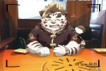  2020 absurd_res anthro eyes_closed eyewear felid fur glasses hi_res humanoid_hands kemono licho_(tas) male mammal pantherine raferafe real slightly_chubby solo tiger tokyo_afterschool_summoners video_games white_body white_fur 
