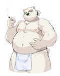  2020 anthro asian_clothing belly clothing east_asian_clothing eyewear fundoshi fur glasses hi_res humanoid_hands japanese_clothing jerry_5779 kemono leib_(tas) male mammal nipples overweight overweight_anthro overweight_male polar_bear simple_background solo tokyo_afterschool_summoners underwear ursid ursine video_games white_background white_body white_fur 