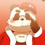  2016 anthro black_body black_fur black_nose blush clothing debudave_12 eyes_closed eyewear fur giant_panda glasses hat headgear headwear hi_res humanoid_hands kemono mammal overweight overweight_anthro shirt solo topwear ursid white_body white_fur 