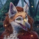  2020 anthro avian caraid day detailed_background digital_media_(artwork) female forest grass headshot_portrait open_mouth outside portrait solo teeth tongue tree 