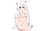  bikini_top blush breasts catgirl long_hair mm2k nopan original polychromatic red_eyes tail twintails underboob white white_hair 