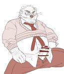  2020 anthro blush bottomwear clothing erection eyewear genitals glasses kemono male mammal necktie overweight overweight_anthro overweight_male pants penis ryuta-h shirt simple_background sitting solo topwear ursid white_background 