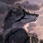  2020 ambiguous_gender anthro black_nose canid canine canis caraid day detailed_background digital_media_(artwork) fur grey_body grey_fur headshot_portrait mammal outside portrait sky solo white_body white_fur wolf yellow_eyes 