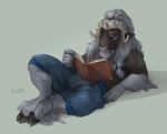  2020 5_fingers anthro clothed clothing digital_media_(artwork) fingers hooves kuroi-kisin male reading_book solo topless 