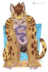  belly brown_body brown_eyes brown_fur bulge clothing felid fur hair hi_res leopard likulau looking_at_viewer male mammal muscular muscular_male negger nekojishi pantherine smile solo spots stripes swimwear tan_body tan_fur tattoo white_belly yellow_eyes 