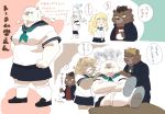  2020 angry anthro brown_body brown_fur clothed clothing crushfang_(sdorica_sunset) dagger_(sdorica_sunset) fur group hi_res humanoid_hands japanese_text kemono kumao male mammal polar_bear sdorica_sunset shirt sitting text topwear ursid ursine white_body white_fur 