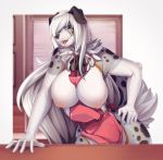  2020 5_fingers anthro areola blue_eyes breasts canid canine canis clothed clothing digital_media_(artwork) domestic_dog female fingers hair knight_dd mammal nipples open_mouth smile solo standing teeth tongue white_hair 