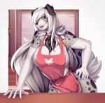  2020 5_fingers anthro blue_eyes breasts canid canine canis clothed clothing digital_media_(artwork) domestic_dog female fingers hair knight_dd mammal open_mouth smile solo standing teeth tongue white_hair 