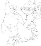  2020 anthro belly butt chisa_sa felid giant_panda group hi_res human humanoid_hands japanese_text kemono male mammal moobs nipples overweight overweight_male pantherine text tiger ursid 