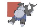  anthro bottomwear canson clothing fish hi_res male male_pregnancy marine pregnant shark shorts sitting solo thick_tail tongue tongue_out 